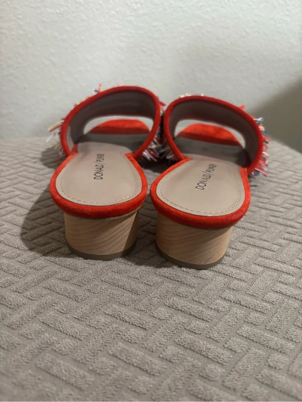 Donald J. Pliner Red/Orange  Multi-Color Fringe Slide Mules